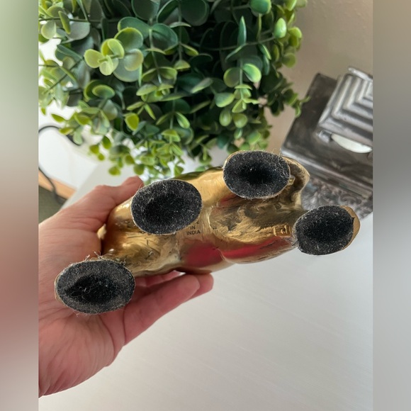 Vtg Solid Brass Lucky Elephant Figurine Statue Trunk's Up India MCM Regency - Picture 5 of 5